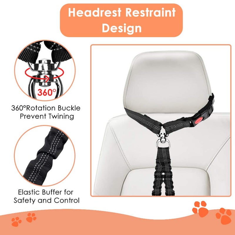 AUTOWT Double Dog Seat Belt, New Dual Pet Car Headrest Restraint Safety Seatbelt No Tangle Dog Leash Duty Adjust Elastic Bungee Puppy Lead Splitter Connect Harness in Vehicle Travel for 2 Dogs - Image 3